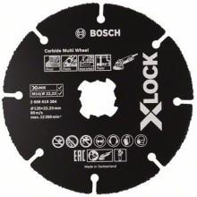 Lõikeketas Bosch Carbide MultiWheel 125x1x22,23mm, X-LOCK. Sobib puidule, naeltega puidule, plastikule, vasktorudele