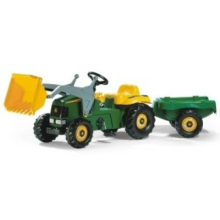 Pedal tractor John Deere with bucket and trailer