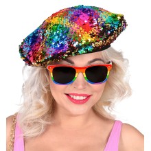 Beret with sequins Rainbow/gold