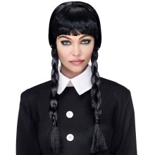 Wig black with pigtails (Wednesday)