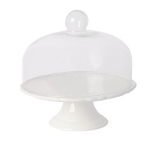 Cake tray with glass lid SOFIA, D28cm, white