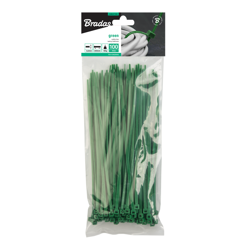 Cable ties 4,8 x 200mm GREEN, 100pcs Cable ties 4,8 x 200mm GREEN, 100pcs