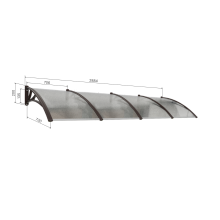 Canopy over the door, brown, with transparent polycarbonate, width 2884 mm, Conos