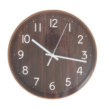 Wall clock WOODY D30cm, dark wood texture