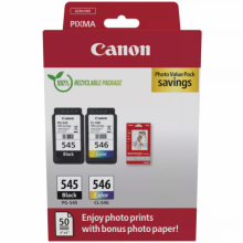 Printer cartridge, PG-545/CL-546 color + photo paper value pack, Canon