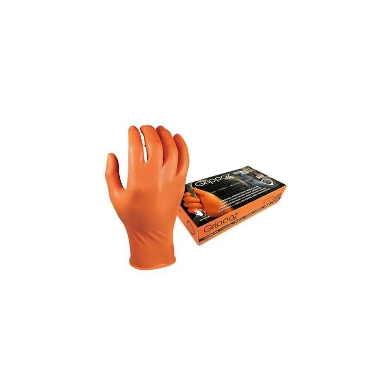 Одноразовые нитриловые перчатки M-Safe Grippaz 246OR, в коробке 50шт, толщина 0,15мм, оранжевые, размер 9/л