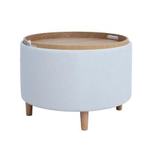 Ottoman/ table HIRO D56xH42,5cm, white, with storage and tray