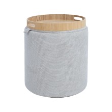 Ottoman/ table HIRO D34,5xH37cm, beige, with storage and tray