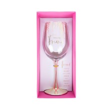 Wine goblet FLOW "Amazing Friend" H23,7cm 450ml, transparent glass, pink box