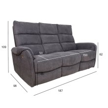Sofa BOWERS 3-seater electric recliner, grey