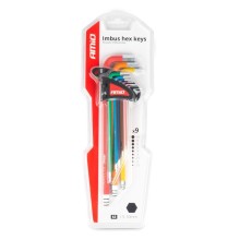 HEX hex key set with ball, 9 pieces, colored S2 steel