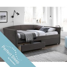 Bed GENESIS with mattress HARMONY TOP (86861) 90x200cm, 2-drawers, frame is covered with fabric, color: grey