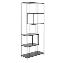 Riiul SEAFORD 77x35xH185cm, 5x, riiulid: must saare melamiin, raam: must metall, asymmetric