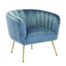 Кресло TUCKER 78x71xH69см, синее бархатное полотно, золотые стальные ножки