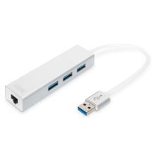 Digitus, USB-концентратор, 3-портовый USB-концентратор и гигабитный сетевой адаптер, DA-70250-1