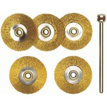 Brass wire wheel brushes, Ø 22 mm, 5 pcs. + arbor