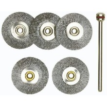 Stainless steel wire wheel brushes, Ø 22 mm, 5 pcs. + arbor