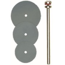 Circular saw blades (spring steel), 3 pcs. (16, 19 and 22 mm) + arbor