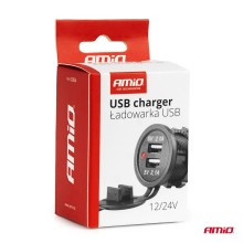 Charger 2*USB, red lighting 12-24V