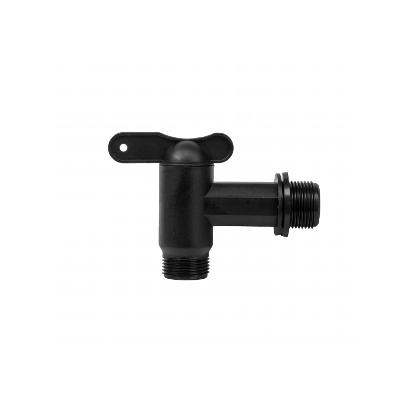 PP tap with 3/4 "male thread input, 3/4" male thread output - black