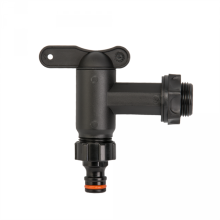 PP tap with GZ 3/4 "inlet, GZ 3/4" outlet + nipple - black