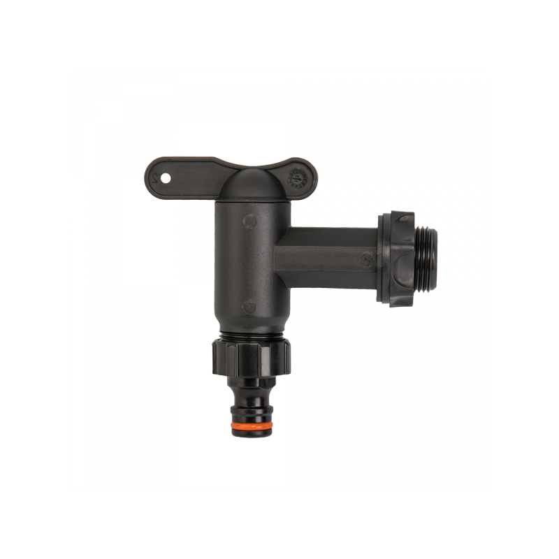 PP tap with GZ 3/4 "inlet, GZ 3/4" outlet + nipple - black PP tap with GZ 3/4 "inlet, GZ 3/4" outlet + nipple - black