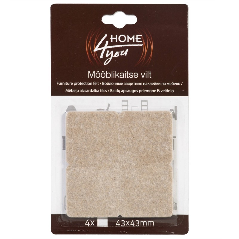 Furniture protective felt pads 43x43mm, 4pcs, beige Furniture protective felt pads 43x43mm, 4pcs, beige