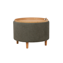 Ottoman/ table HIRO D56xH42,5cm, green, with storage and tray