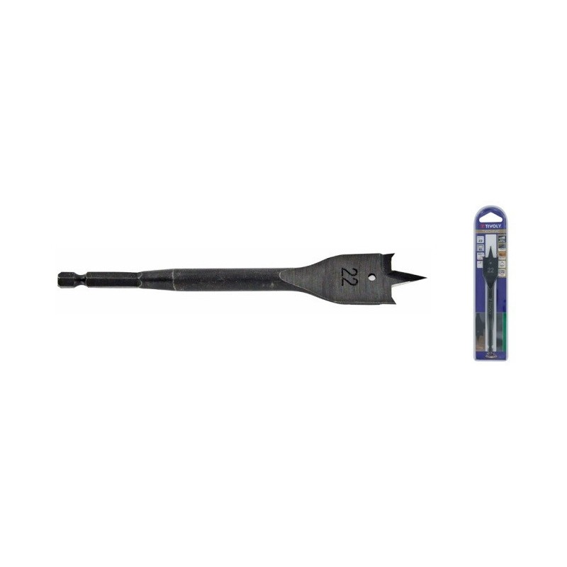 Flat wood drill 38 mm, reinforced body, 1/4 hex shank Flat wood drill 38 mm, reinforced body, 1/4 hex shank