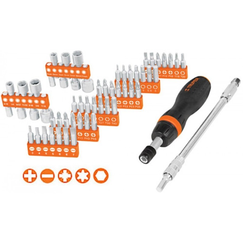 Ratcheting screwdriver & bits set 58pcs Truper® Ratcheting screwdriver & bits set 58pcs Truper®