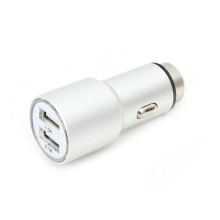 Omega car charger 2xUSB 2100mA Metal, silver (43344)