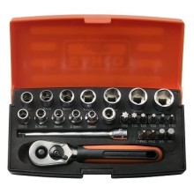 1/4" square drive socket set with metric hex profile and screwdriver bits/bit holder BAHCO