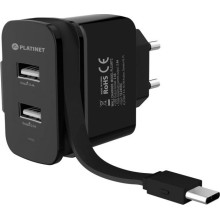 Platinet charger 2xUSB 3,4A + USB-C cable (44654)