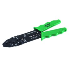 Crimping pliers 220mm for non insulated faston type terminals. Cutting M2.6-M5.0. Stripping 0.75-6.0 mm2. Irimo blister