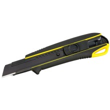 Cutter with elastomer-grip 18mm, "Driver" tip, in-handle blade storage and automatic blade lock