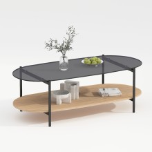 Coffee table CINDY 120x55xH40cm, grey glass/melamine oak