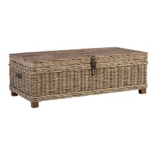 Trunk-side table EGROS 120x60xH39 table top: recycled wood, wooden frame with natural rattan weaving, color: grey