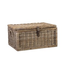 Basket KLAY with lid 76x53xH36cm, wooden frame with natural rattan weaving, color: grey