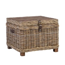 Trunk-side table EGROS 60x60xH45cm table top: recycled wood, wooden frame with natural rattan weaving, color: grey