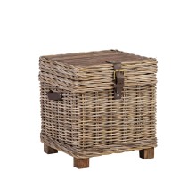 Trunk-side table EGROS 42x42xH43cm table top: recycled wood, wooden frame with natural rattan weaving, color: grey