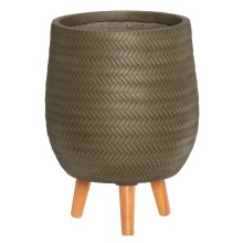 Flowerpot Herringbone with legs green 22x22x33cm