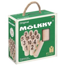 Tactic outdoor game in a Mölkky box