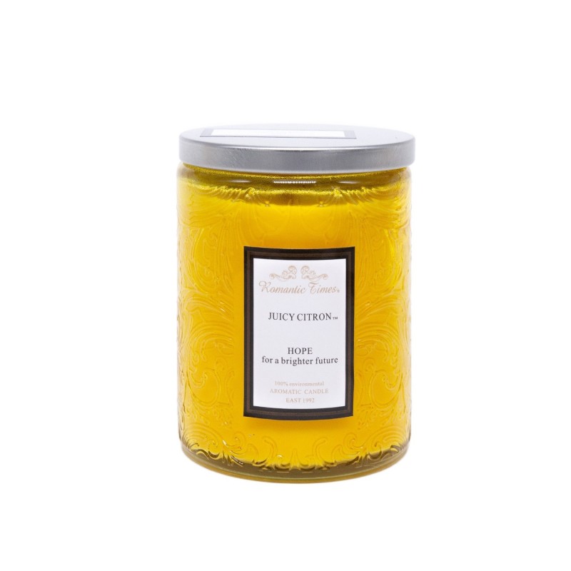 Glass jar candle ROMANTIC TIMES H9cm, yellow