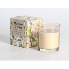 Scented candle in glass NATURE GREEN H9,5cm, French Pear & Freesia