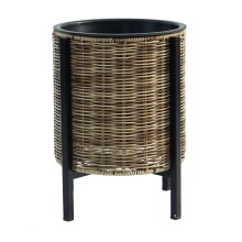 Planter WICKER with stand D28xH33cm, light brown