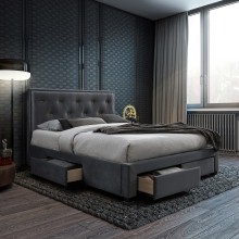 Bed GLOSSY 160x200cm, with mattress HARMONY DUO, grey