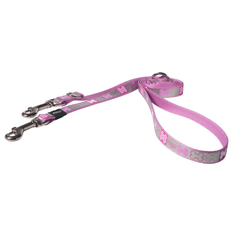 16mm reflective multi-purpose puppy lead, medium, pink, Bones Design, Rogz 16mm reflective multi-purpose puppy lead, medium, pink, Bones Design, Rogz