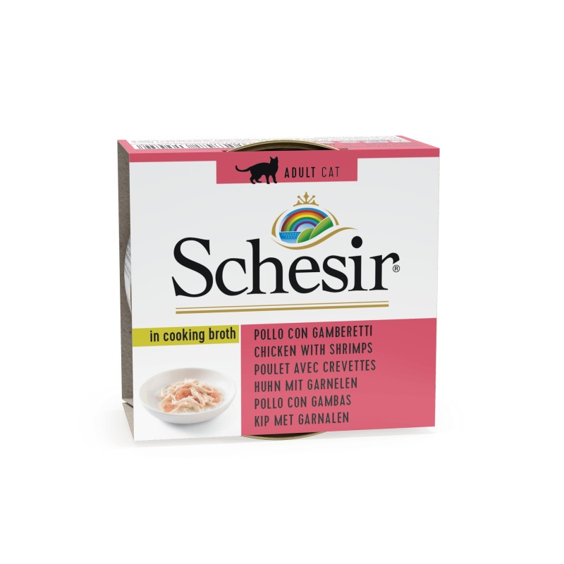 Chicken + shrimp in cooking broth 70g wet food for cats, Schesir Chicken + shrimp in cooking broth 70g wet food for cats, Schesir