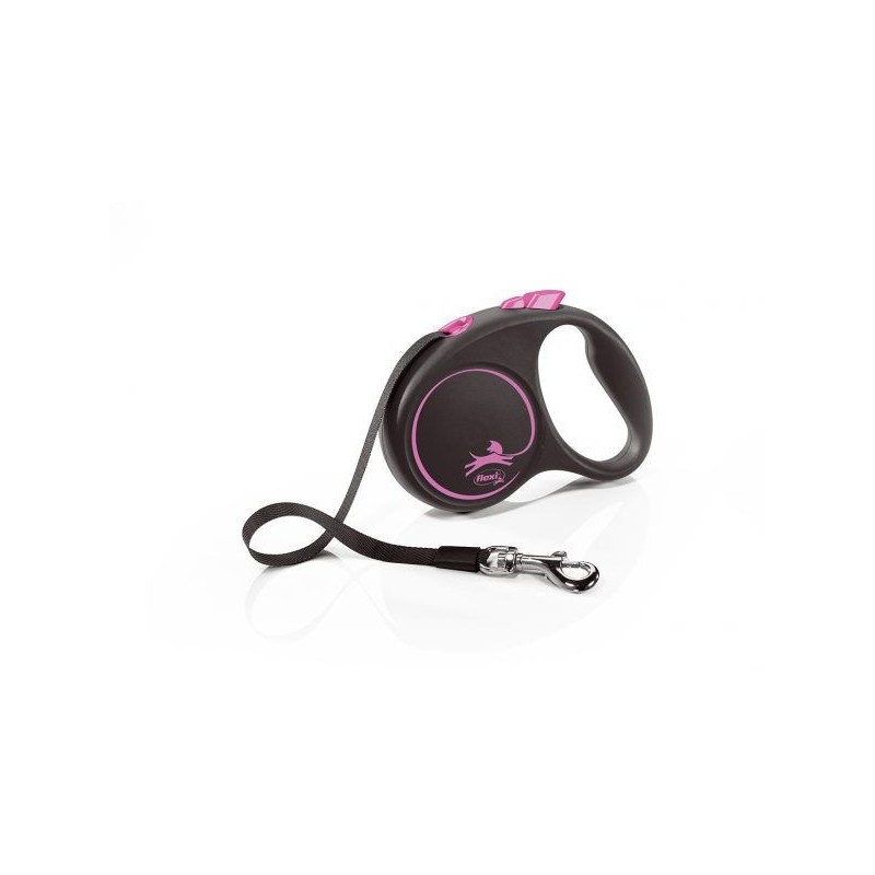Walking leash Black Design S Ribbon 5m pink, Flexi Walking leash Black Design S Ribbon 5m pink, Flexi