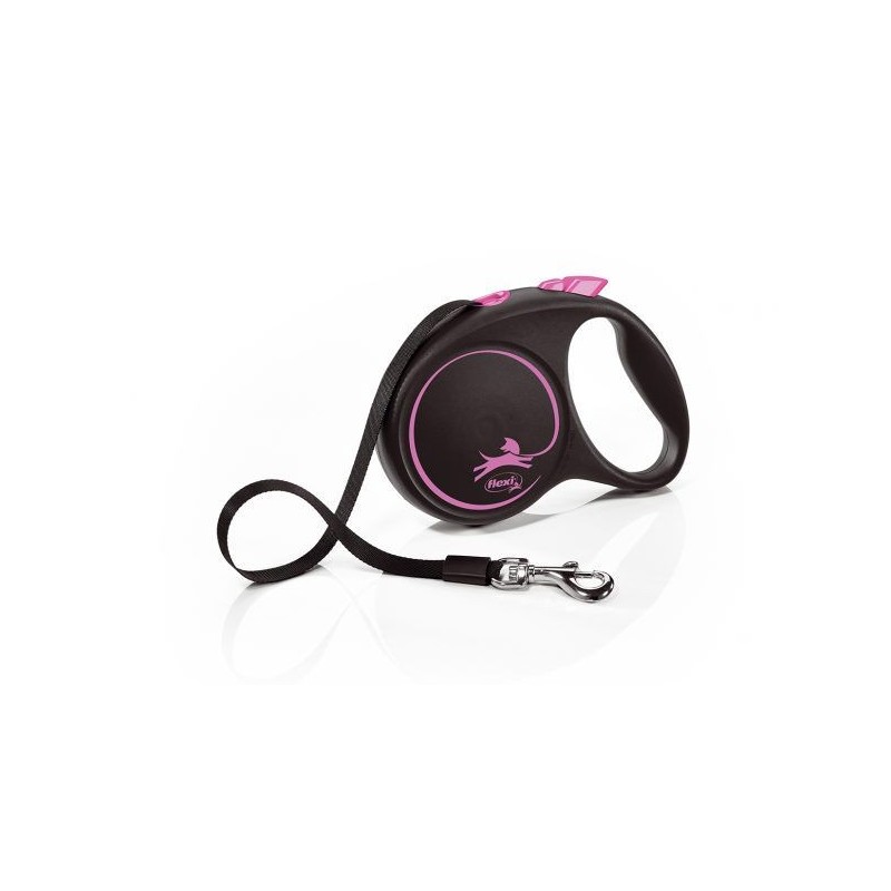 Walking leash Black Design, size M, Ribbon, 5m, pink, Flexi Walking leash Black Design, size M, Ribbon, 5m, pink, Flexi